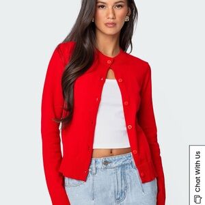 Vibrant Red Cropped Cardigan Sweater